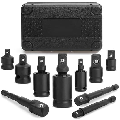 Bates- Impact Socket Adapter and Reducer Set, 10 pcs, 1/4" 3/8" 1/2" Drive, 1/4" Hex Shank, Impact Universal Joint Socket Set - color: Black, size: 10 pcs