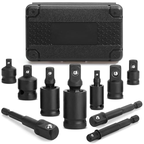 Bates- Impact Socket Adapter and Reducer Set, 10 pcs, 1/4" 3/8" 1/2" Drive, 1/4" Hex Shank, Impact Universal Joint Socket Set - color: Black, size: 10 pcs