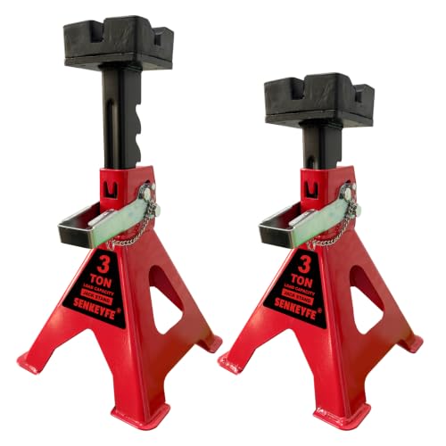 3 Ton (6,600 LBs) Jack Stands with Cross Slotted Rubber Pad,Double Pin Locking,Large Foot Base,11"-17" Adjustable Height,Heavy Duty Car Jack Stands Lifting SUV,MPV,Pickup Truck,ATV/UTV,2 Pack - color: red-cross slotted rubber, size: 3ton Load Capacity