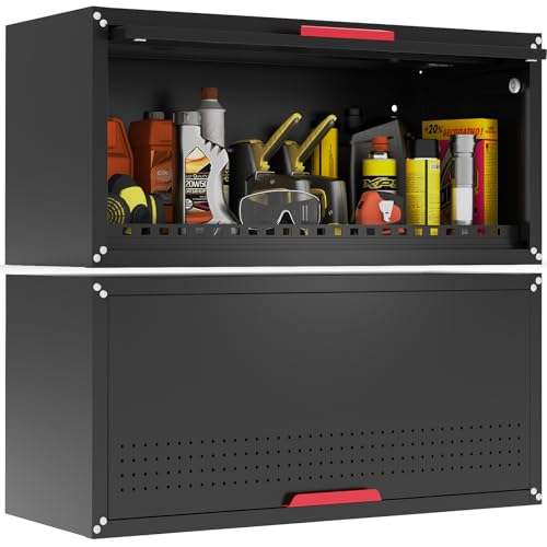 Kelueo 31.5" Metal Wall Cabinet,Heavy Duty Garage Wall Cabinet with Up-Flip Door,120 lbs Capacity Wall Mounted Tool Organizer for Basement,Kitchen,Warehouse Assembly Required - size: 31.5"W- Up Flip Door