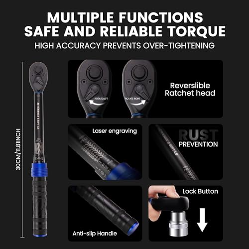 3/8-Inch Drive Click Torque Wrench, 5–50 Ft-Lb (6.8–67.8 Nm) ±3% Accuracy, Loud Click, Dual Scale, 72-Tooth Mini Torque Wrench for Bike, Motorcycle, Car & Spark Plug Maintenance - size: 3/8" DR.『5-50 FT.LB』