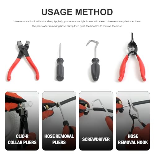 9PCS Hose Clamp Pliers for Fuel Oil and Water Hoses, Long Reach Hose Clamp Remover Kit with Flexible Wire Clic R Type Swivel Jaw Flat Band Pliers Set