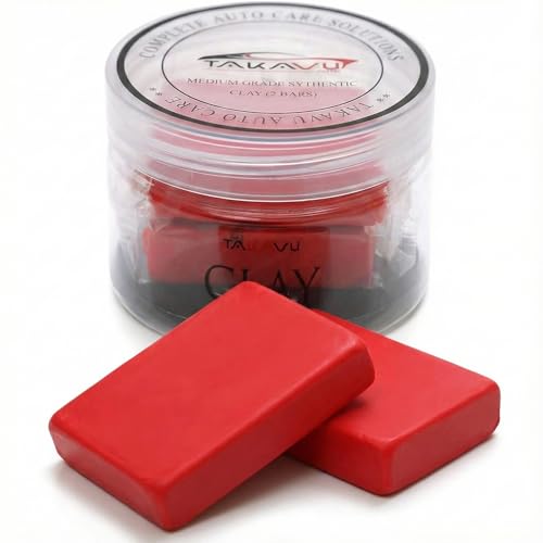 TAKAVU Car Clay Bar, 2 Pack 100g, Medium Grade for Auto Detailing (Red) | Removes Dirt, Brake Dust, Tree Sap & Overspray, Safe on Paint, Glass & Wheels, Restores Smooth Finish - color: Red