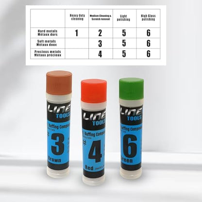 LINE10 Tools 3 Pack Soft Metal Polishing Buffing Compound Kit 4oz Polish Ideal for Jewelry, Antiques and Precious Metals Silver, Gold, Brass, Copper, Jeweler’s Rouge, Brown, Red, and Green - size: 3 Pack, #3|#4|#6