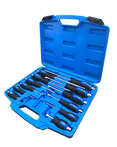 ROTATION Magnetic Screwdriver Set 12 PCS with Black tips, 6 Phillips and 6 Flat Head Screwdrivers, with Go-Thru Steel Blades, High Torque for Fastening and Loosening (Black Tip_Matt Blade) - style: Black Tip_Matt Blade