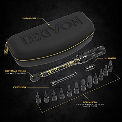 LEXIVON Bike Torque Wrench 1/4-Inch Dr. 15-Piece Kit | 72-Tooth Gear, Dual-Direction Click Type 2~26 Nm / 17.7~230.1 in-lb (LX-191) - style: Bike Torque wrench kit