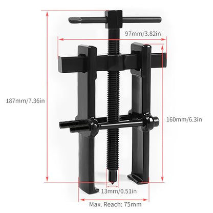 Beam 2 Jaw Puller 3" Bearing Gear Pullers, 187mm T-Shaped Screw | High Carbon Steel Pullers, Adjuestable Pulley Removal Tool for Bearings/Flywheels/Pulleys Remove - size: 2Jaw 3In 97×187MM