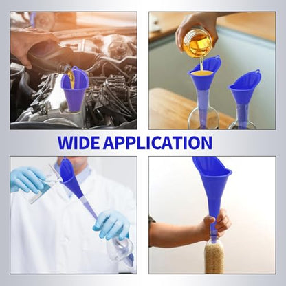 Automotive Funnel Set - 3 Blue Flexible Plastic Car Funnels for Oil, Transmission Fluid, Fuel & Engine Lubricants, Spill-Proof Design for Easy Pouring, Fits Small & Large Container