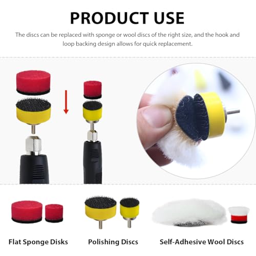 DXNQ 16PCS Mini Buffing Polishing Pads, Car Detail Sponge Buffing Mini Polisher Wool Pads for Rotary Tools, Auto Waxing Detailing Kit for Cordless Electric Drill Wheel Hub Cleaning