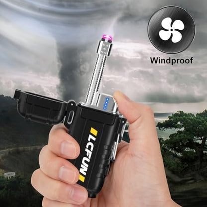 Retractable Neck Plasma Lighter with Flashlight – Windproof USB-Rechargeable Arc Lighter for Camping, Outdoor Gear (Camouflage)