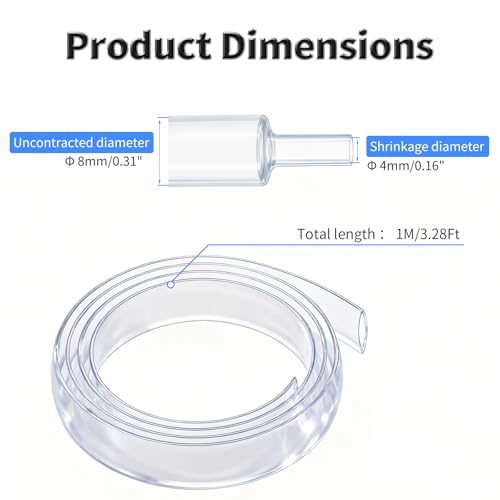 1M Heat Shrink Tubing, 8mm OD, 2:1 Ratio, Clear | Polyolefin Shrinkable Tube, Waterproof Electrical Insulation Tubing, for Wire Cable and Electronic Component Protection - size: 1M Φ8 Clear