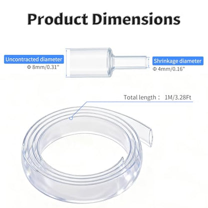 1M Heat Shrink Tubing, 8mm OD, 2:1 Ratio, Clear | Polyolefin Shrinkable Tube, Waterproof Electrical Insulation Tubing, for Wire Cable and Electronic Component Protection - size: 1M Φ8 Clear