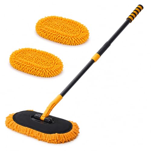 Extension Pole Car Wash Mop with Long Handle, Microfiber Car Wash Brush | Telescopic long-reach mop, 49 in reach, 15° angled head, reaches roofs scratch-free, wet or dry, cars, SUVs, RVs & boats
