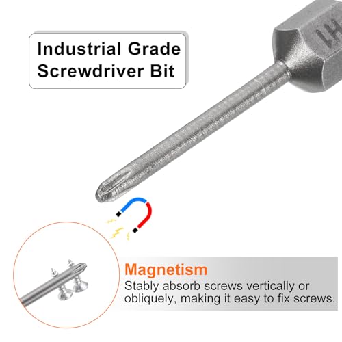 HARFINGTON 5pcs #1 Phillips Screwdriver Bit PH1 1/4" Hex Shank 2" (50mm) Long Magnetic S2 Steel Industrial Grade Screw Driver Bit Cross Head Electric Drill Bits 0.079" (2mm) Rod - size: PH1 x 50mm x 2mm