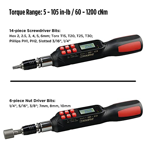 K551 Digital Torque Screwdriver/Wrench Set, 5 to 85 in·lbs, Buzzer/LED Flash Notification, Dual Direction - size: 5-85 in·lbs