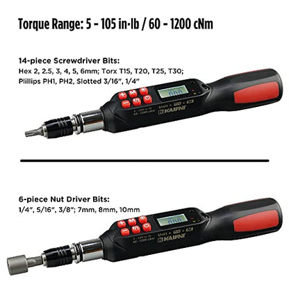 K551 Digital Torque Screwdriver/Wrench Set, 5 to 85 in·lbs, Buzzer/LED Flash Notification, Dual Direction - size: 5-85 in·lbs