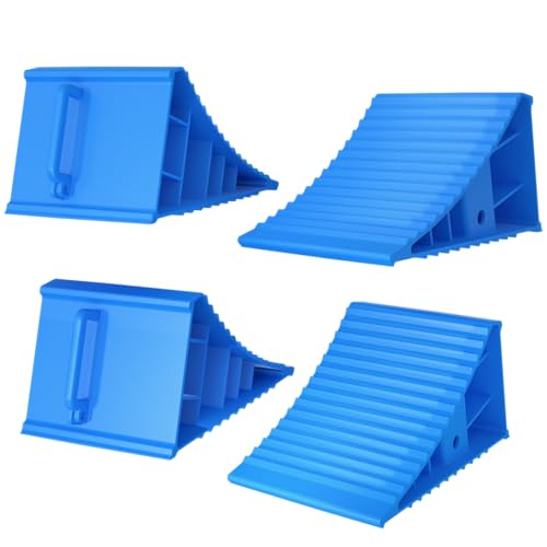 4Pack Wheel Chocks for RV Trailer Non Slip Heavy Duty Blue Camper Wheel Chocks with Handle for Easy Removal Polypropylene Wheel Stoppers for Cars Campers Trucks Rvs - color: 4PC Blue