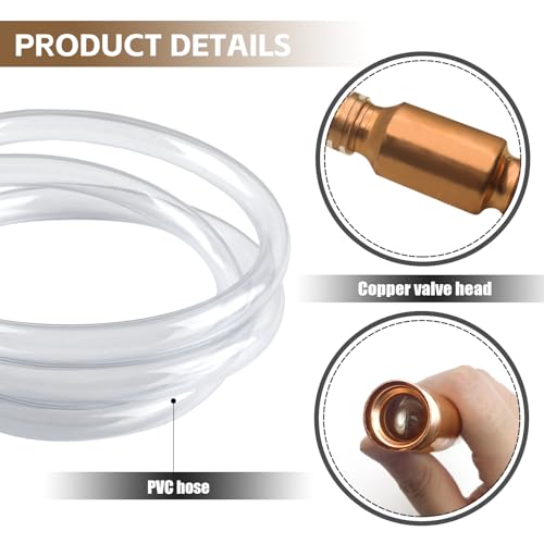NTNEV 3/4" Car Safety Siphon Hose, Fit for Gasoline/Fuel/Water Transfer, Car Universal Transparent PVC Tube Manual Pump, Universal for Most Car Accessories (Copper Valve 6FT)