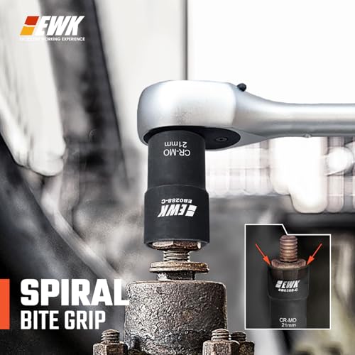 EWK 5 Pcs Lug Nut & Bolt Remover Extractor Set, 1/2 in Drive Twist Socket Lug Nut Removal Tool with Drift Punch Bar, 17mm 19mm 21mm 22mm CR-MO Bolt Extractor Sockets - style: Twist Socket Set
