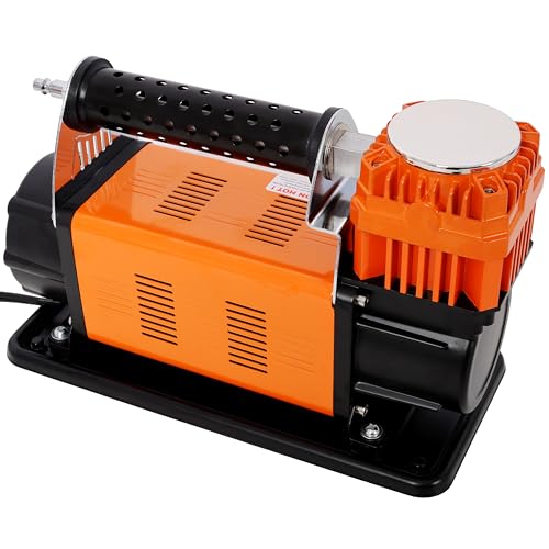 12V Heavy Duty Air Compressor: 150 PSI Tire Inflator with Pressure Gauge & 26FT Hose - Fast Inflation Pump for SUV & Truck Tires on Road Trips & Emergency Use