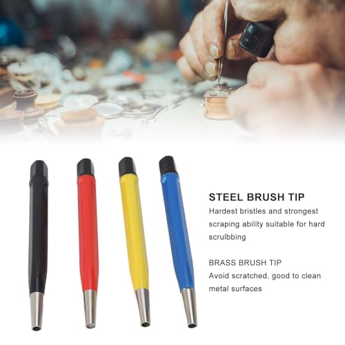 Fiberglass Scratch Brush Pen, 4 Pack Scratch Brush Pen Set, Glass Fiber, Brass, Steel and Nylon, Pen Prep Sanding Brush with Adjustable Tips for Jewelry Watch Coinss Cleaning
