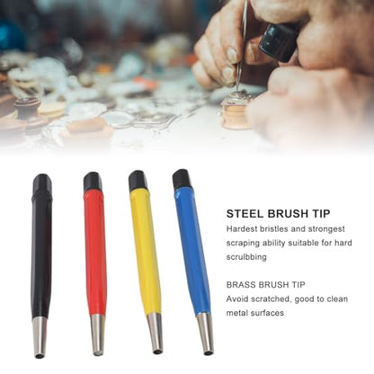 Fiberglass Scratch Brush Pen, 4 Pack Scratch Brush Pen Set, Glass Fiber, Brass, Steel and Nylon, Pen Prep Sanding Brush with Adjustable Tips for Jewelry Watch Coinss Cleaning