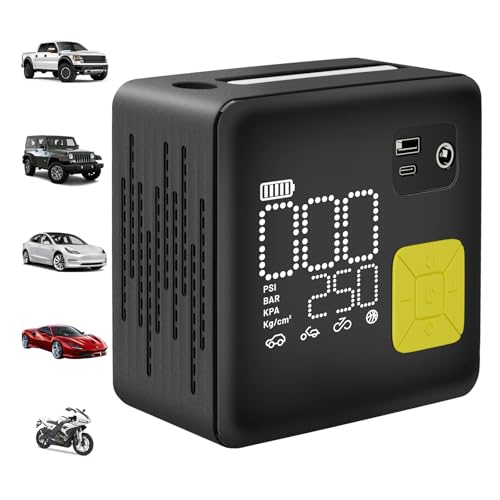 Cordless Air Compressor Portable, 150PSI Electric Tire Inflator for Car, 3X Faster Inflation, Heavy Duty Portable Air Pump with Auto Stop, LED Light for Emergency - color: Yellow