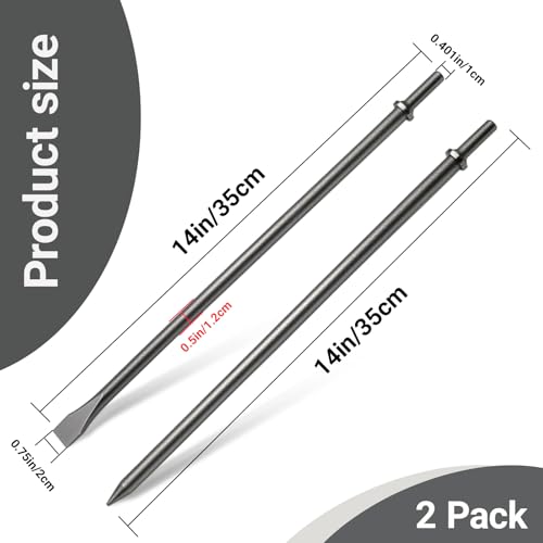 2 Pack 14" Air Hammer Bits Attachments,0.401 Inch Shank Chisel Bit Set,Cr-Mo Alloy Steel Punch (2 Pack 14") - size: 2 Pack 14"