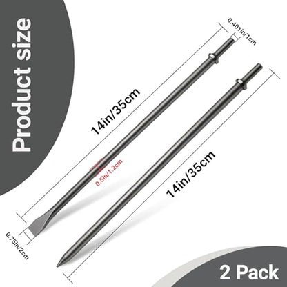 2 Pack 14" Air Hammer Bits Attachments,0.401 Inch Shank Chisel Bit Set,Cr-Mo Alloy Steel Punch (2 Pack 14") - size: 2 Pack 14"
