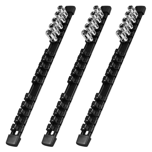 Heavy Duty Socket Holder Kit, ABS Socket Rail 3/8-Inch x 15 Clips Black, 3 Pieces - color: Black, size: 3PC 3/8x3