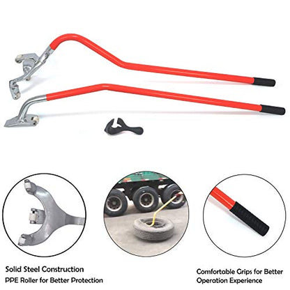 Vehicle Steel Tire Mount Demount Tool 17.5" to 24" Semi Tire Changing Toolwith Extra Bead Keeper, Tubeless Truck Bead Breaker Manual Tire Removal Changing Tools for Car Repairing (Orange)