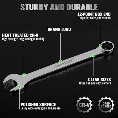 6-Piece All-Purpose Combination Wrench Set, Metric & Standard 23mm, 24mm, 26mm, 27mm, 30mm, 32mm, Heat Treated CR-V, 12-Point Box End Big Wrench Set, Master Long Mechanic Tool Set with Rolling Pouch - style: 6PCS METRIC