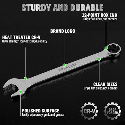 6-Piece All-Purpose Combination Wrench Set, Metric & Standard 23mm, 24mm, 26mm, 27mm, 30mm, 32mm, Heat Treated CR-V, 12-Point Box End Big Wrench Set, Master Long Mechanic Tool Set with Rolling Pouch - style: 6PCS METRIC