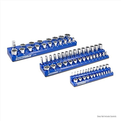 OEMTOOLS 22486 3 Piece Metric Magnetic Socket Tray Set, Magnetic Socket Organizer Holds Up to 75 Sockets in 1/4", 3/8", and 1/2" Sizes, Blue Magnetic Socket Holders - style: 3Pc Blue