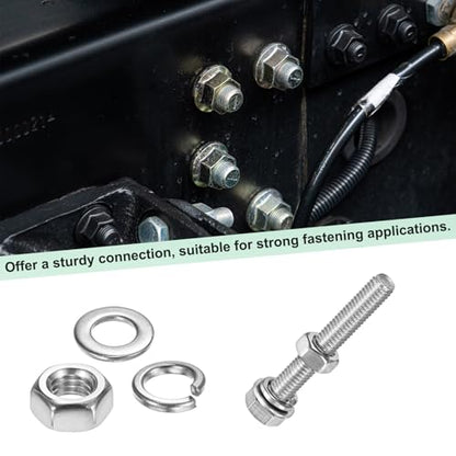 M METERXITY 10-Pack Hex Head Screw Bolt with Nuts Flat & Lock Washers M5x35mm Stainless Steel Bolts and Nuts Kit Fully Threaded Metric Bolt Assortment for Equipment/Machinery - size: M5x35mm