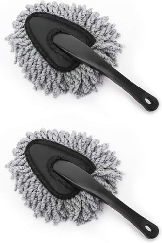 Car Duster, 2 Pack Super Soft Microfiber Dash Duster Detail Brush Set Interior Exterior Cleaning Dusting and Washing Tool for Cars, Trucks, SUVs & RV - Gray