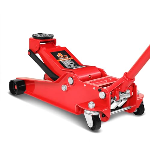 PM PERFORMOTOR Low Profile Hydraulic Trolley Service/Floor Jack, 4 Ton (8000 lbs) Capacity, Lifting Range 4.5"-20", Red, PM-TOL-FJ40-RD - color: Red