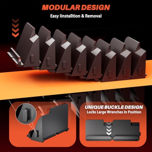 32 PCS Magnetic Wrench Organizer for Tool Drawer Storage, Black | Modular Wrench Holder with 6 Magnetic Strip, with SAE/Metric Labels, Perfect Tool Gift for Mechanics, DIYers, Father, Men - size: With Magnetic