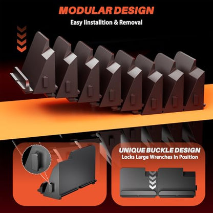32 PCS Magnetic Wrench Organizer for Tool Drawer Storage, Black | Modular Wrench Holder with 6 Magnetic Strip, with SAE/Metric Labels, Perfect Tool Gift for Mechanics, DIYers, Father, Men - size: With Magnetic