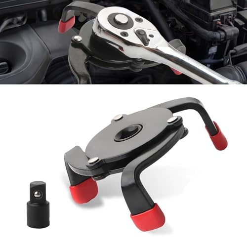 Car Oil Filter Wrench, 3-jaw Adjustable Filter Wrench with Variable Diameter Sleeve Adapter, One-way Anti-slip Steel Removal Tool, Portable Tool for Most Cars SUVs Trucks (Black)