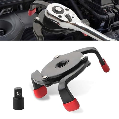 Car Oil Filter Wrench, 3-jaw Adjustable Filter Wrench with Variable Diameter Sleeve Adapter, One-way Anti-slip Steel Removal Tool, Portable Tool for Most Cars SUVs Trucks (Black)
