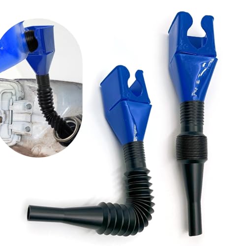 Blue Plastic Automotive Funnels, Portable Small Flexible Funnel with Hose for Oil Transfer, Universal for Most Cars, Motorcycle (2-Pack)