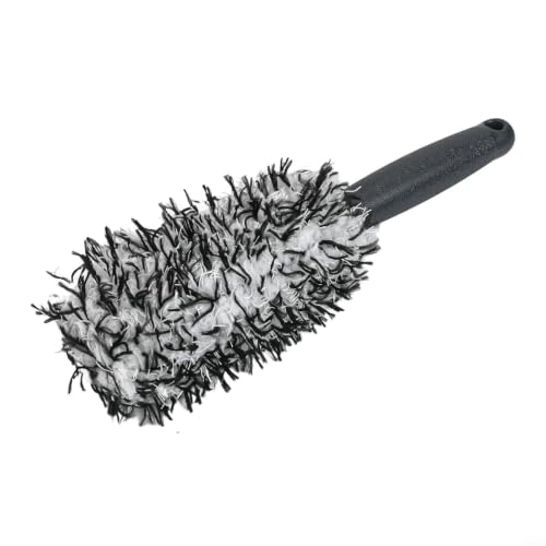 Soft Bristle Wheel Brush for Car Detailing - No Scratch Rim Cleaner with Microfiber Head for Brake Dust Removal on All Wheels(black and white) - color: black and white