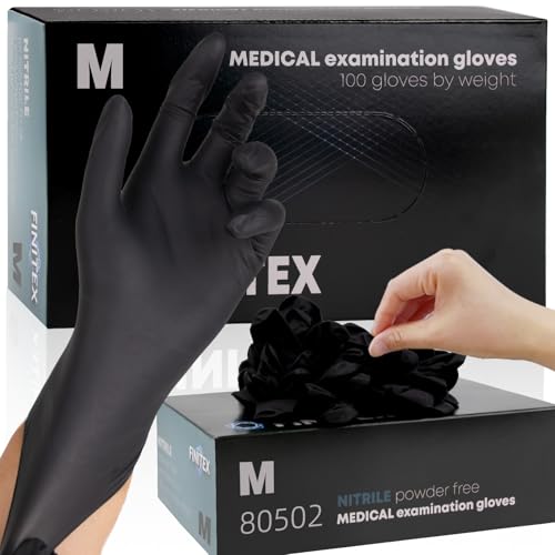 FINITEX - Black Nitrile Disposable Gloves, 5mil, Powder-free, Medical Exam Latex-Free 100 PCS For Examination Home Cleaning Food Glove (Medium) - size: Medium