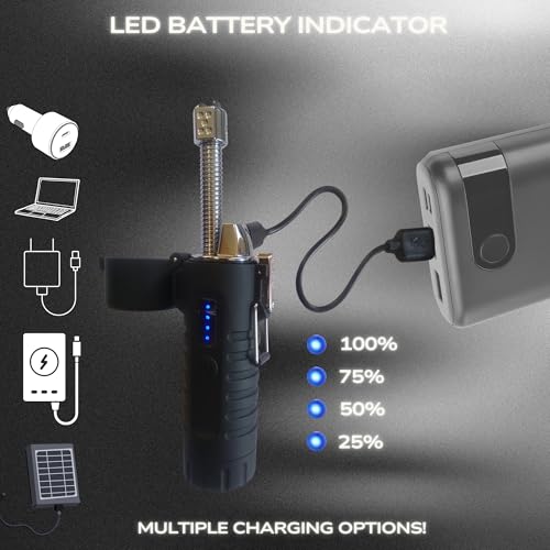TrueLightEssentials Electric Rechargeable Plasma Lighter - Waterproof USB Arc Lighters with Flashlight LED Battery Indicator and Flexible Neck for Candle Survival Camping Emergency (Black, Long) - color: Black