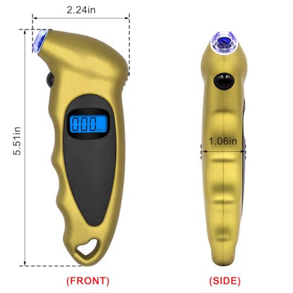 KVAEY Digital Tire Pressure Gauge, 150 PSI 4 Settings Accurate Tire Gauge with Non-Slip Grip, Backlight LCD Tire Pressure Gauge Reader Checker Tool for Car Truck Bicycle Motorcycle (Golden) - color: Golden