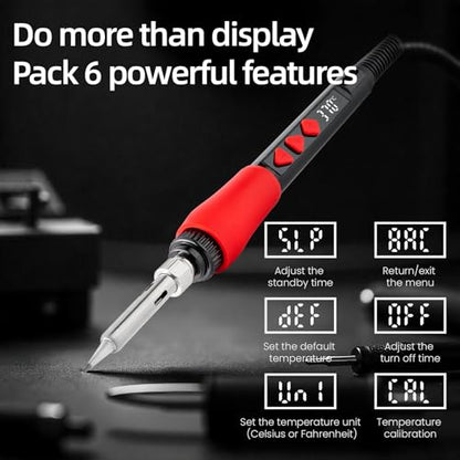 Soldering Iron Kit, 60W Digital LED Display Solder Pen, 5-in-1 Fast Heating with Solder Wire, Flux Rosin Paste, Mini Stand, Sponge for Electronics Repair Hobby DIY 120V US Plug from Plusivo - color: Digital Soldering Iron Kit 7