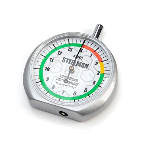 Steelman Dial-Type Color-Coded Tread Depth Gauge, Identifies Tire Wear, Durable Powder-Coated Zinc Alloy Casing for Professional or Home Auto Mechanics - style: 1 qty