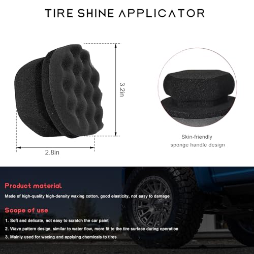 2PCS Tire Shine Applicator Pad, 3.15 Inch Car Detailing Foam Hex-Grip Tire Shine Sponge, Reusable Contoured Dressing Applicator for Automotive Wheel Care, Car Accessories (Black, Small) - size: Small
