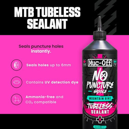 Muc-Off No Puncture Hassle Tubeless Sealant - Advanced Bicycle Tyre Sealant with UV Tracer Dye That Seals Tears and Holes Up to 6mm